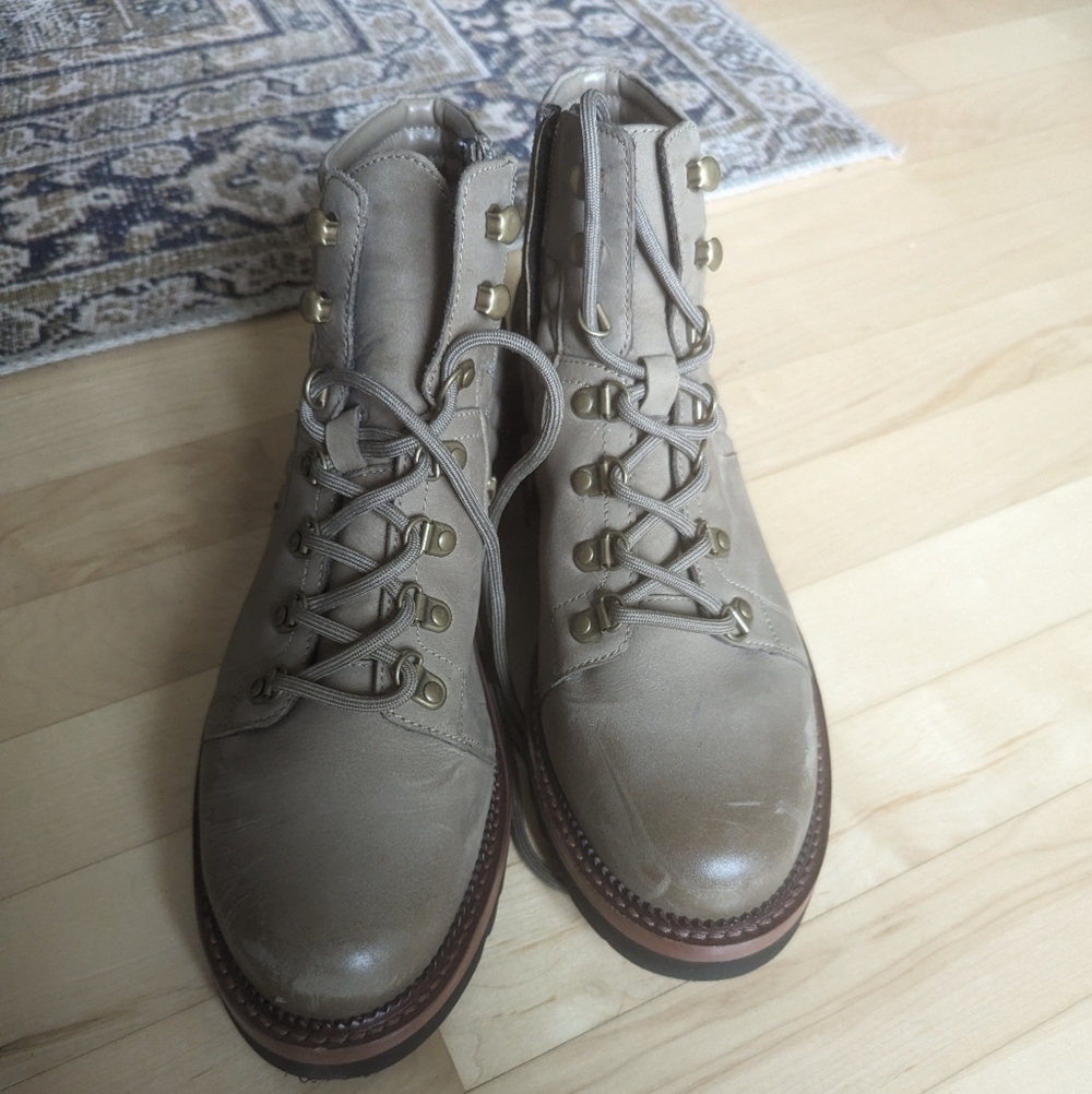 Tie Front Hiking Boots In Taupe - Size 9.5